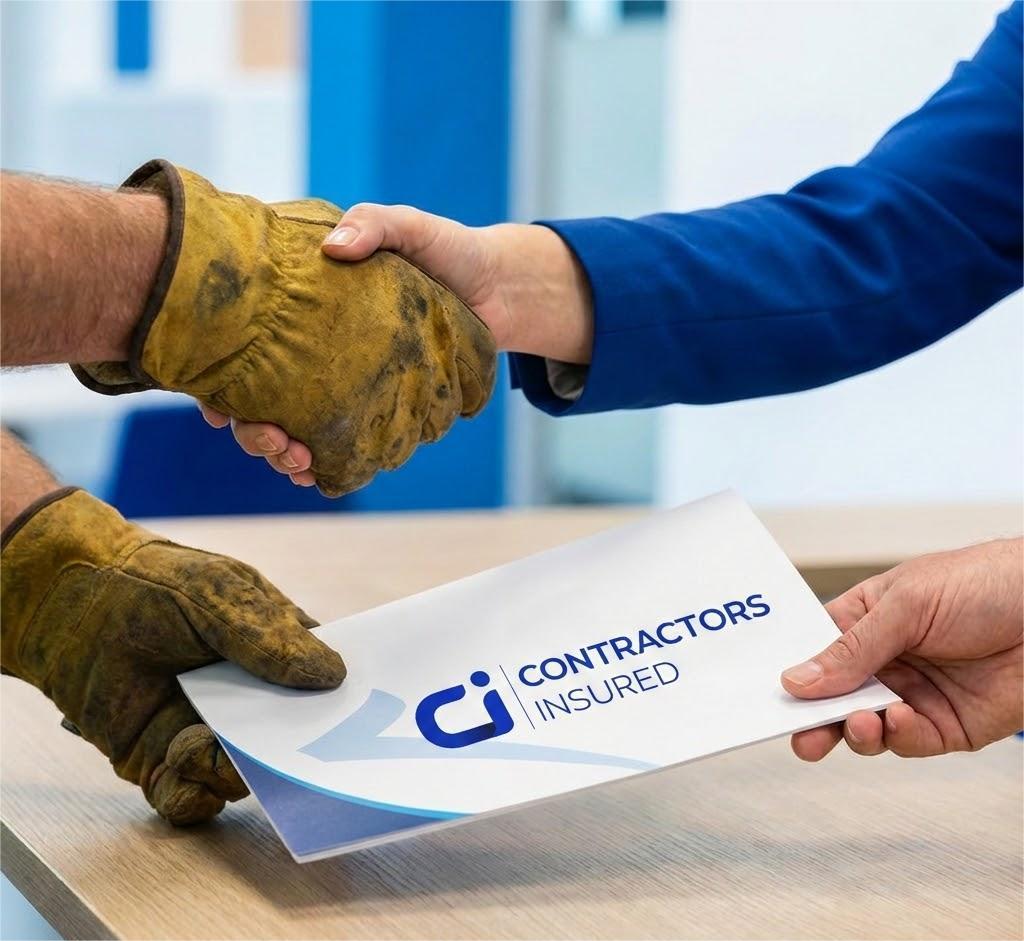 Contractor and insurance broker reviewing a policy and compliance agreement