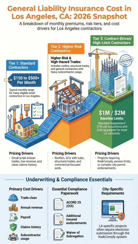2026 Los Angeles general liability insurance cost snapshot for contractors