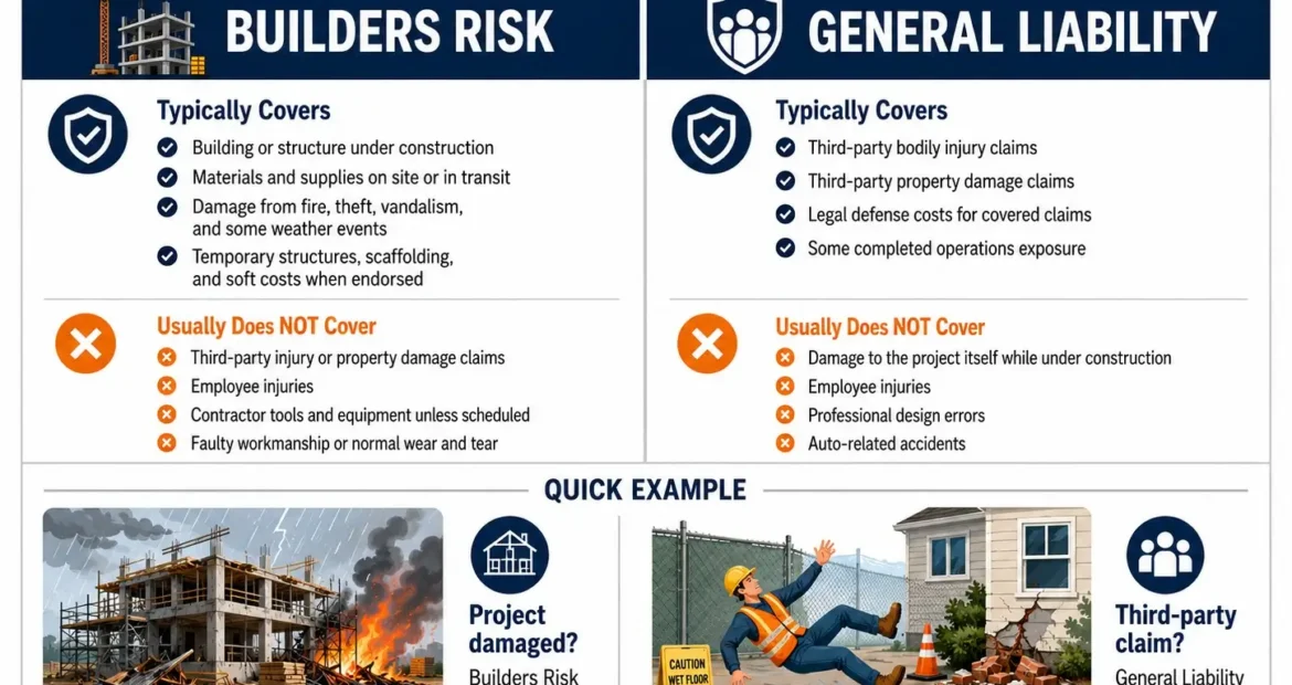 Builders Risk vs General Liability insurance coverage comparison for contractors and construction projects