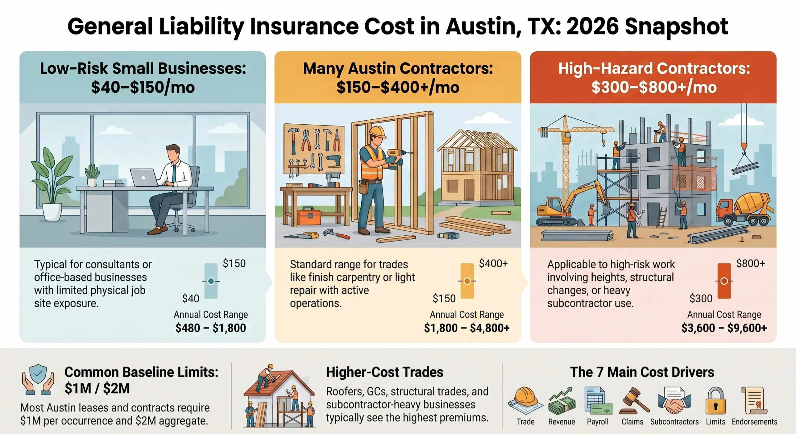 General liability insurance cost Austin TX snapshot infographic