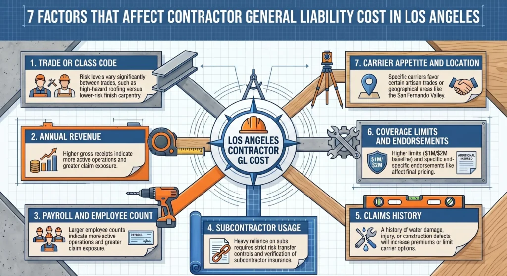 Los Angeles contractor general liability insurance cost factors chart