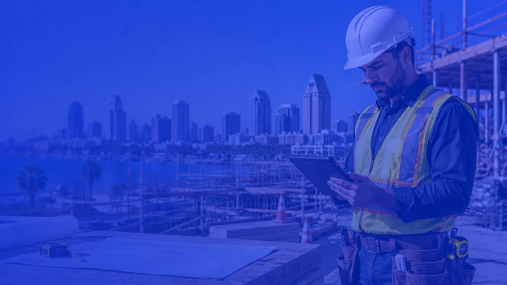 Contractor reviewing general liability insurance and COI requirements for a San Diego job site