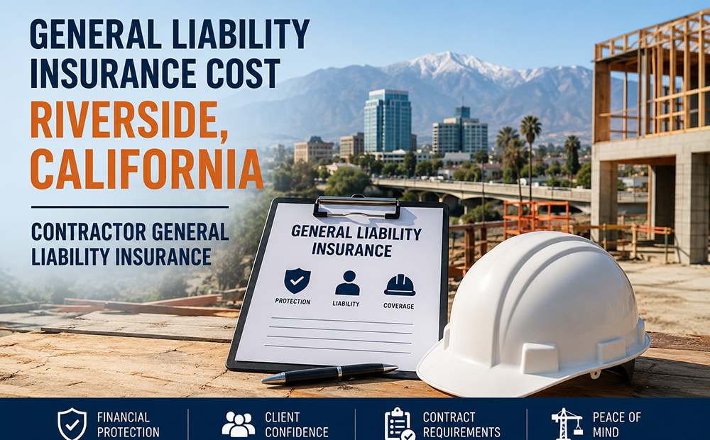Contractor reviewing general liability insurance and COI requirements for a Riverside job site.