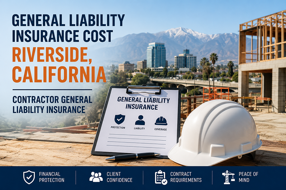 Contractor reviewing general liability insurance and COI requirements for a Riverside job site.
