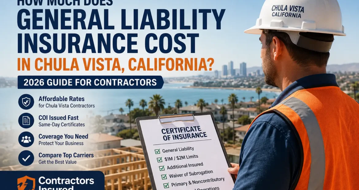 Contractor reviewing general liability insurance and COI requirements for a Chula Vista job site.