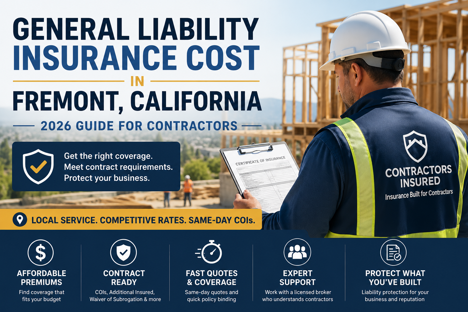 Contractor reviewing general liability insurance and COI requirements for a Fremont job site.