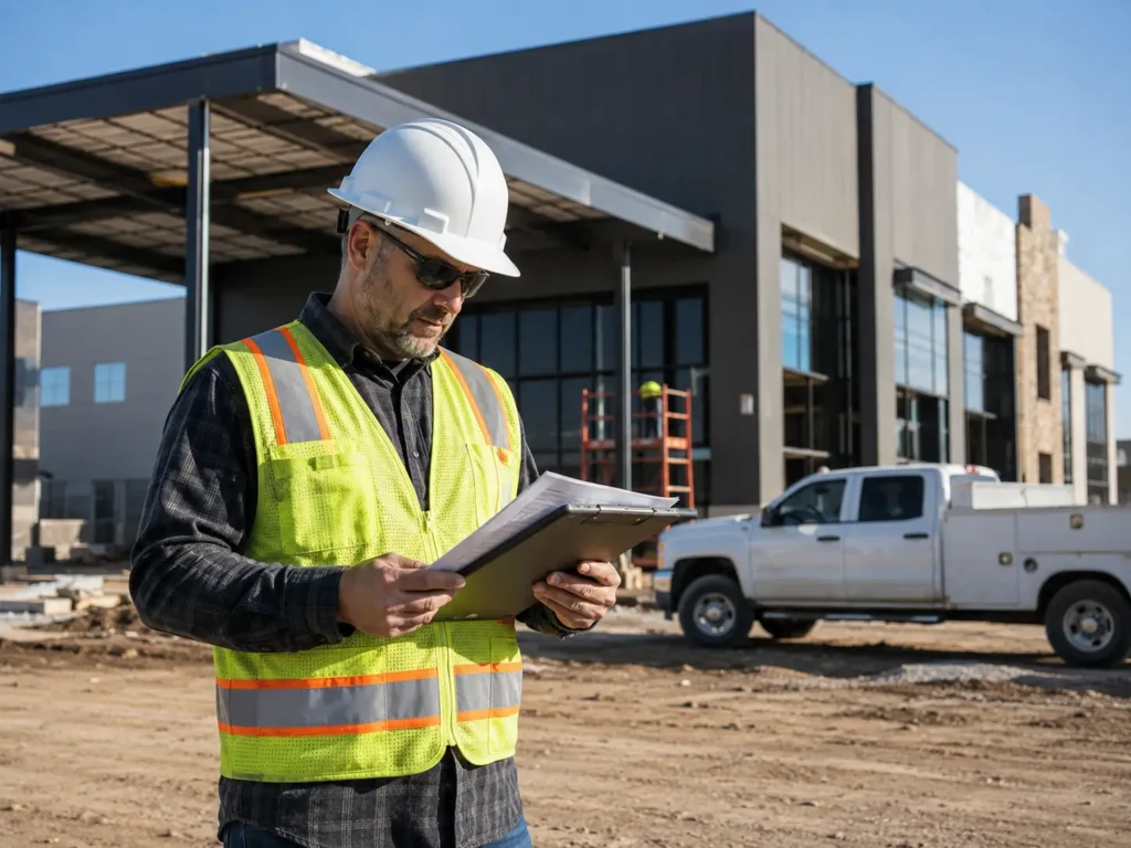 Contractor reviewing general liability insurance and COI requirements for an Irving job site.