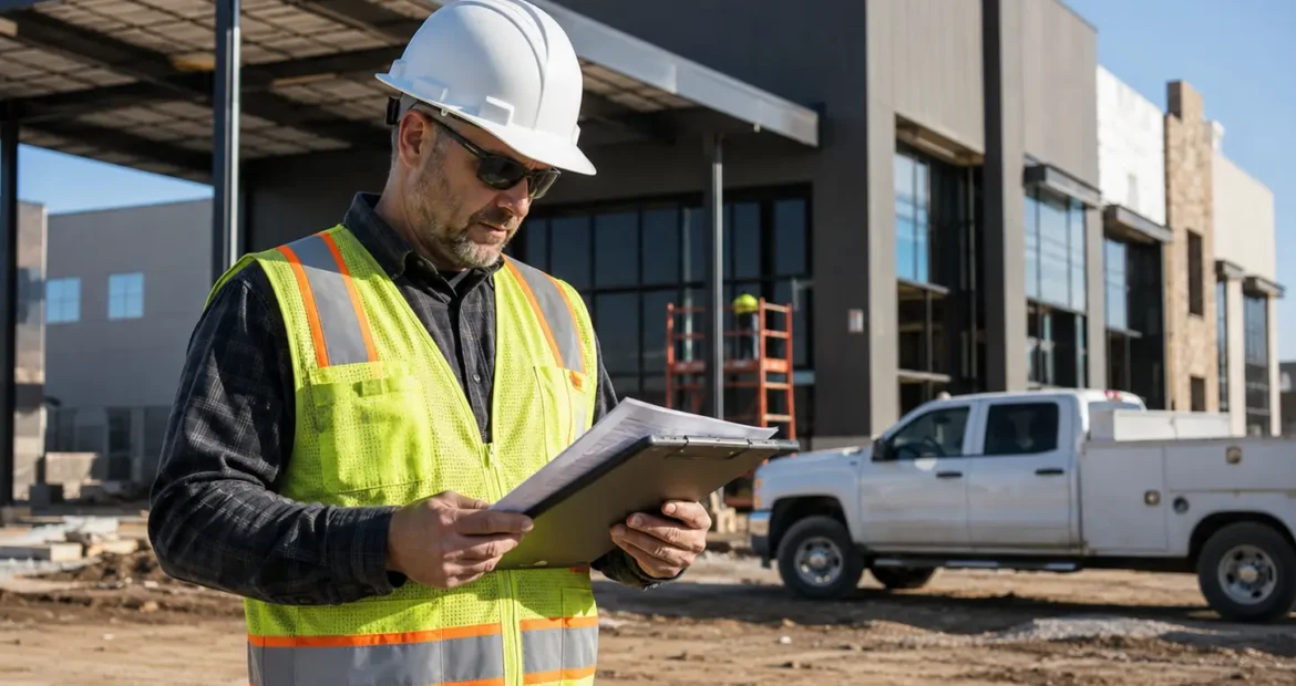 Contractor reviewing general liability insurance and COI requirements for an Irving job site.