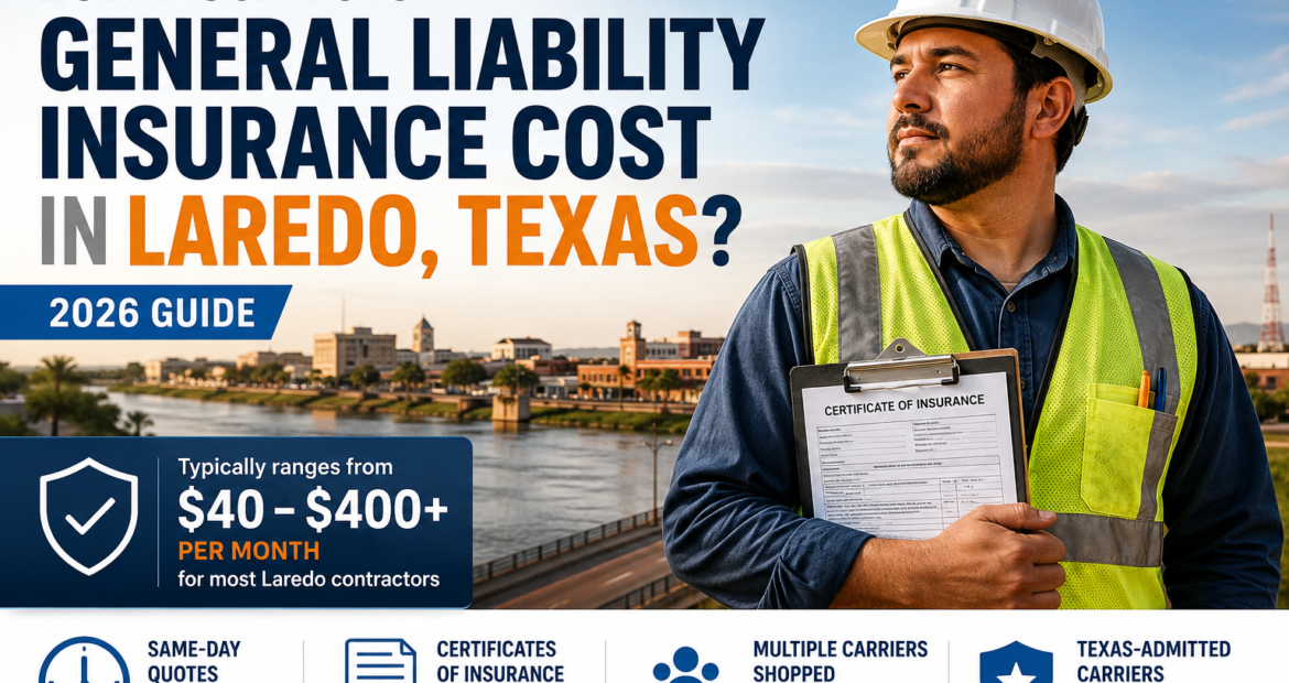 Contractor reviewing general liability insurance and COI requirements for a Laredo job site.
