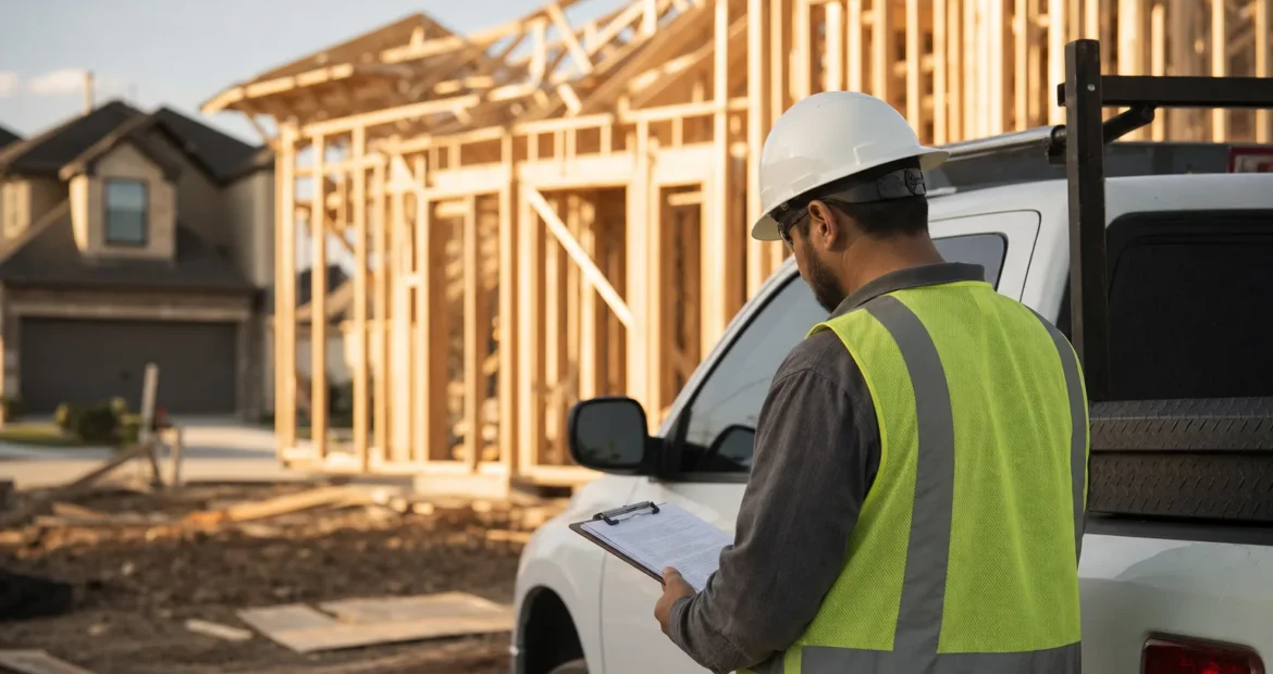 Contractor reviewing general liability insurance coverage for a Frisco, Texas job site