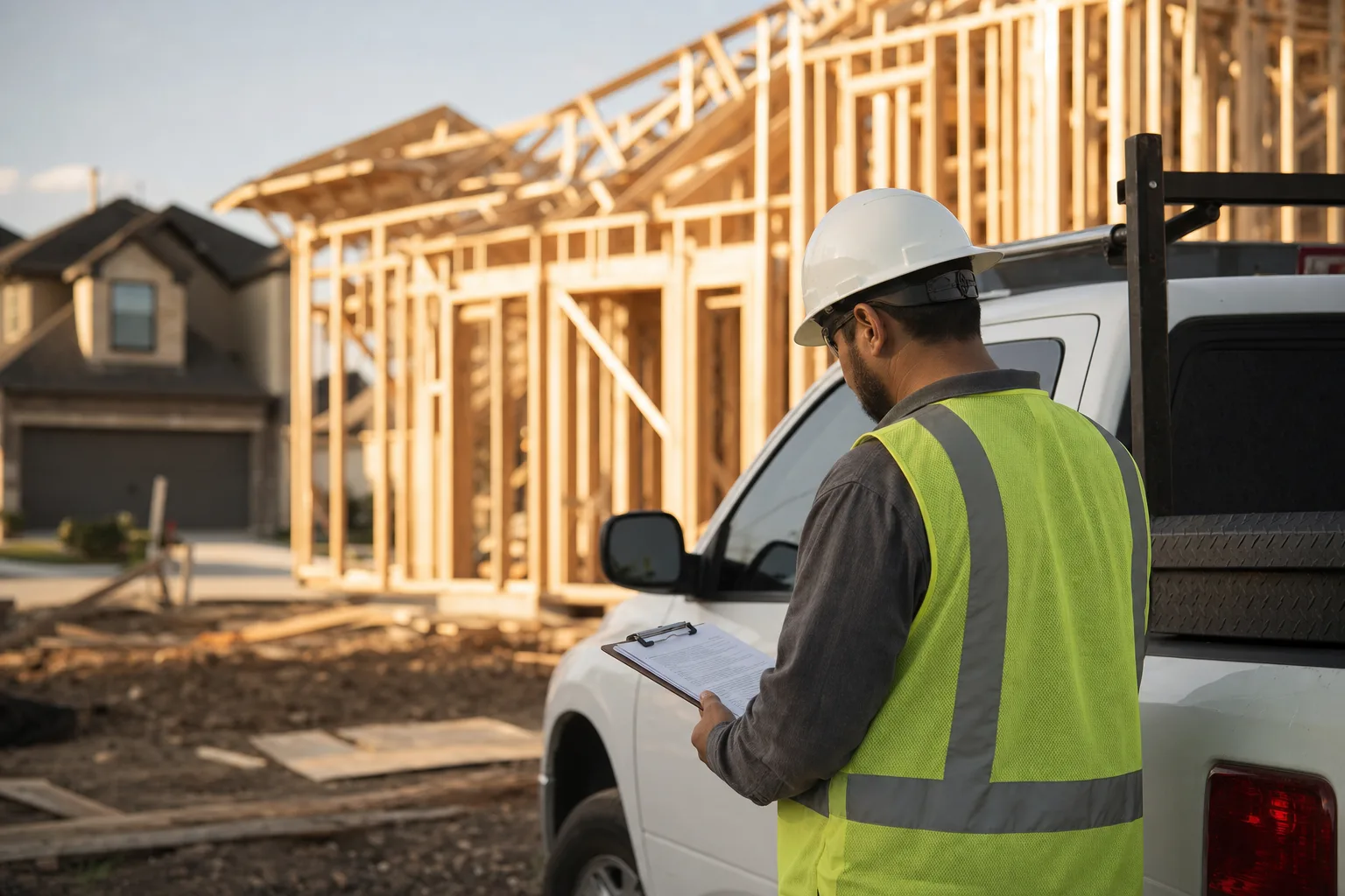 Contractor reviewing general liability insurance coverage for a Frisco, Texas job site