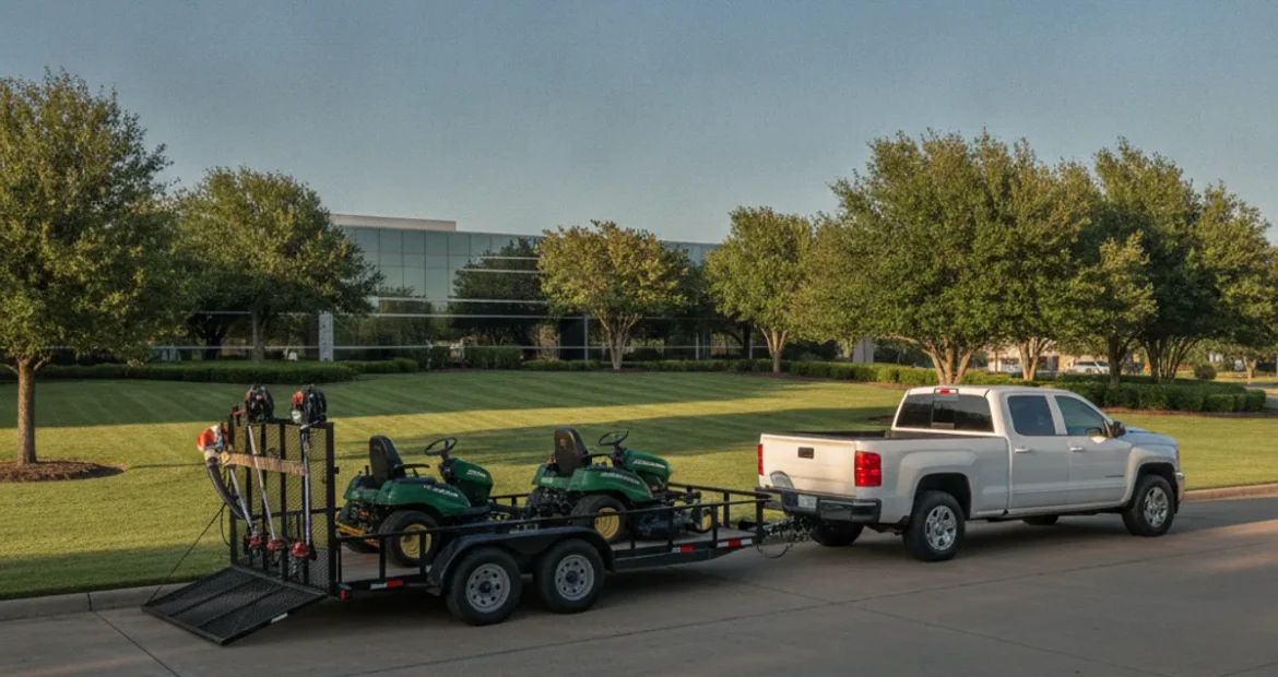 Texas landscaper reviewing general liability insurance and COI requirements before a commercial job
